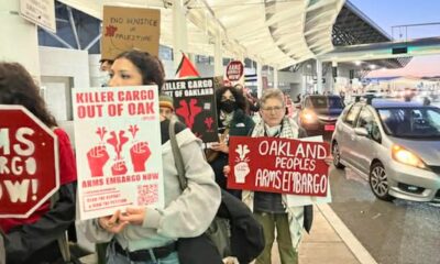 Demonstrators protest against arms shipments to Israel from Oakland International Airport. Photo courtesy of Palestinian Youth Movement.