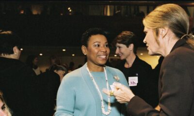 Barbara Lee greets longtime friend Gloria Steinem in undated photo. Facebook image.