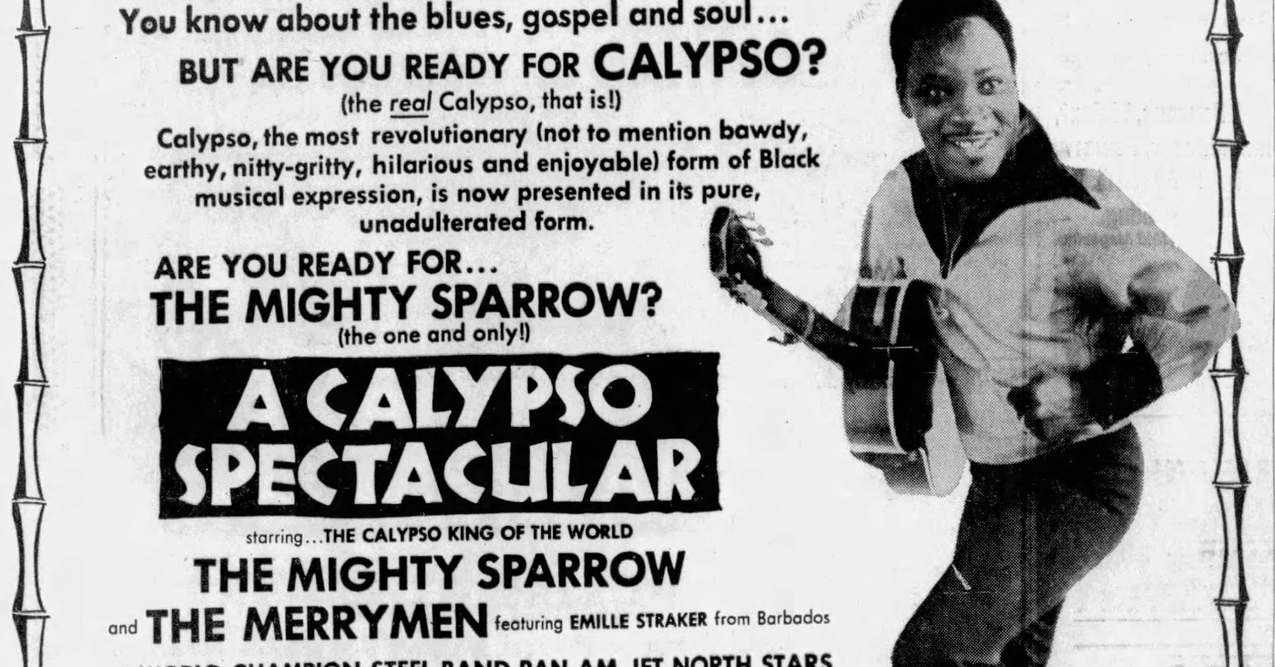 Mighty Sparrow show ad in New York Amsterdam News Date Published on Jul 26, 1969