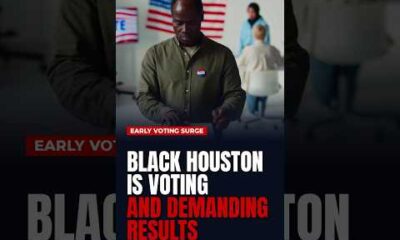 Long line of Black voters waiting at a Harris County early voting polling station in Houston for the general election.