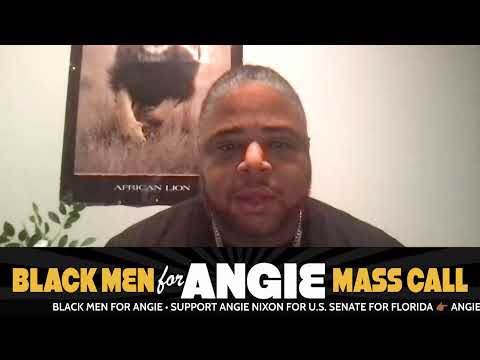 Black men standing together in support of politician Angie Nixon during a community campaign event.