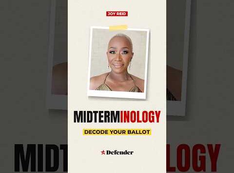 Joy Reid explaining how to navigate a Houston election ballot in a studio setting for Houston Defender viewers.