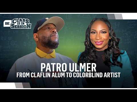 ColorBlind artist and Claflin University graduate showcasing vibrant abstract paintings in a professional studio.