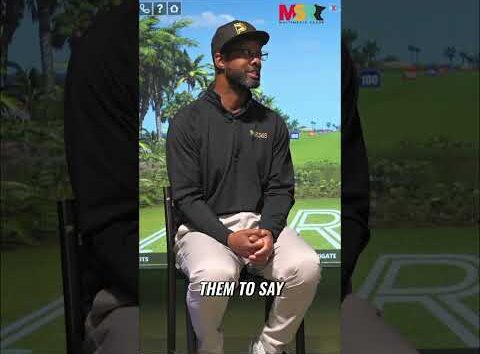 Two golfers walking and talking on a green course with text overlay: Golf Partnerships and Community Growth.