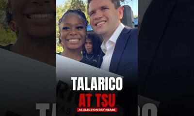 Texas State Representative James Talarico speaking at a podium during an event at Texas Southern University.