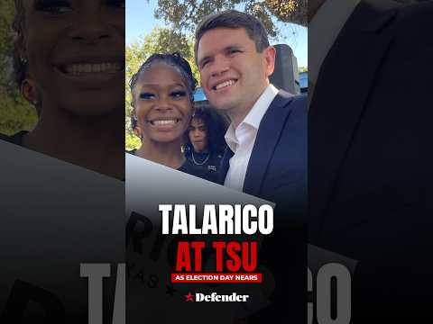 Texas State Representative James Talarico speaking at a podium during an event at Texas Southern University.