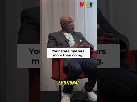 Text overlay reading Master Your State 5 Keys to Well-being next to a portrait of a smiling man against a bright background.