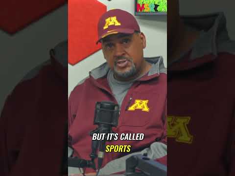 Vince Wright speaking into a microphone with Sports Done Wright podcast branding and a Minnesota background.