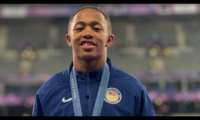 Quincy Wilson in a studio interview for the Washington Informer discussing his 2024 Olympic experience and UMD choice.