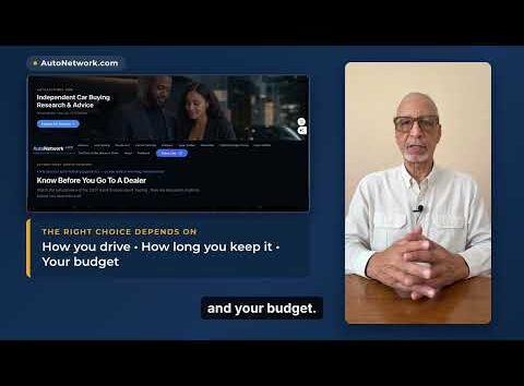 Split screen showing a new car being bought with a pen versus a car being leased with a contract for financial comparison.