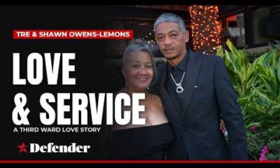 Tre and Shawn Lemons standing together smiling for a community service feature by the Houston Defender.
