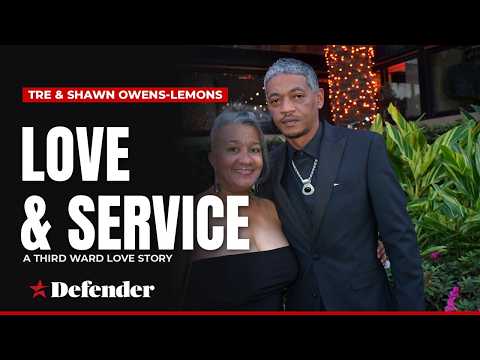 Tre and Shawn Lemons standing together smiling for a community service feature by the Houston Defender.