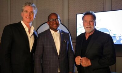 Gov. Gavin Newsom, Long Beach Mayor Rex Richardson and former California Governor Arnold Schwarzenegger. Photo courtesy of Gov. Newsom’s office.