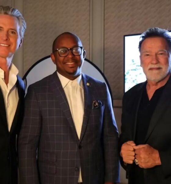 Gov. Gavin Newsom, Long Beach Mayor Rex Richardson and former California Governor Arnold Schwarzenegger. Photo courtesy of Gov. Newsom’s office.