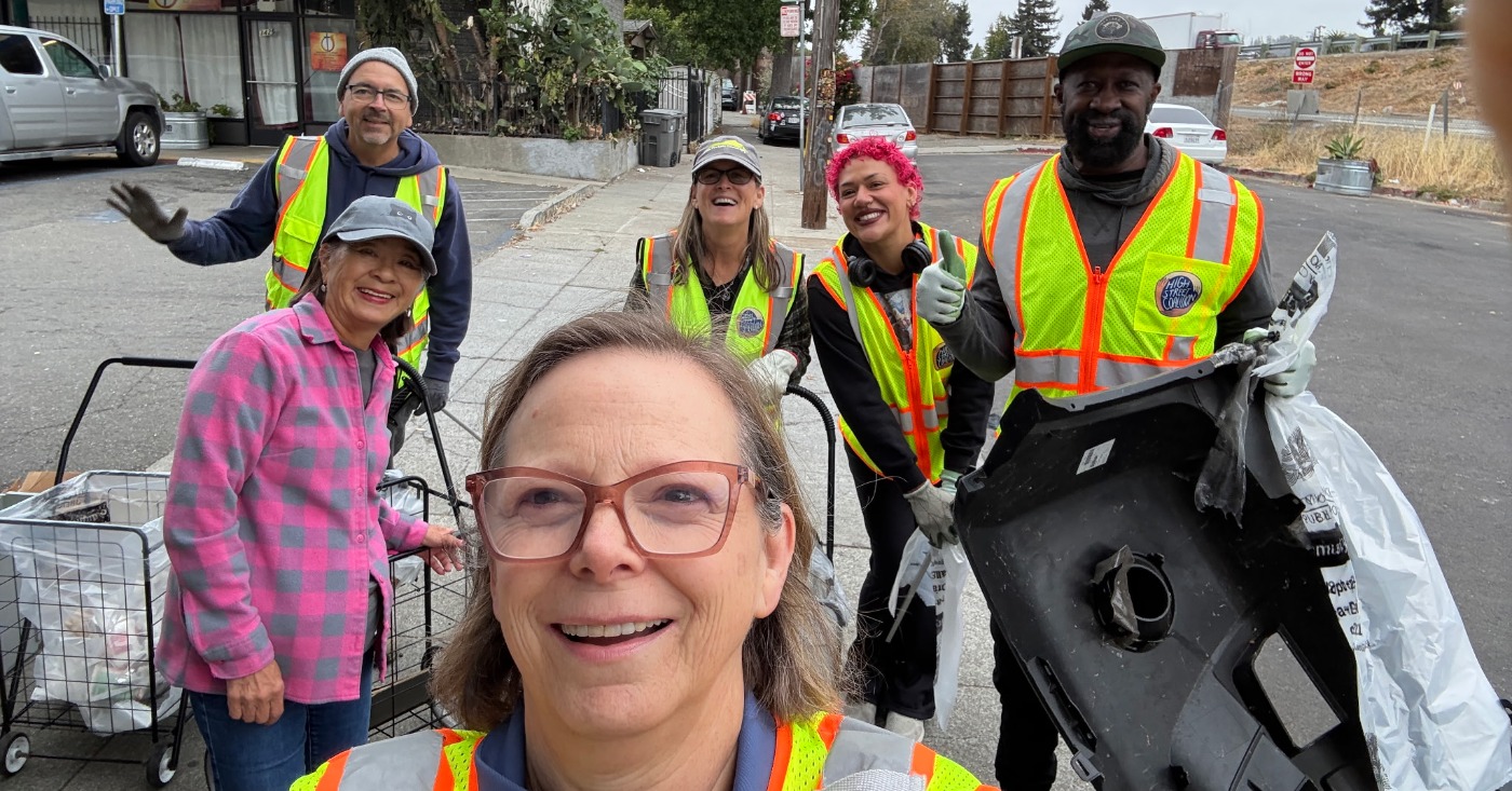 High Street Coalition volunteers pick up trash on Sept. 26. Left to right are: Jo Ann, Ruben, JoJo, Jess, Jonathan ‘Fitness’ Jones and Linda in front. Photo courtesy of Linda.