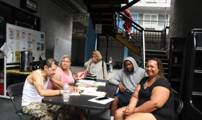 Participants in the Pathway Home initiative gather at the Los Angeles Inn in Inglewood. Photo by Marion Apio