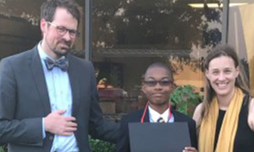 Photo taken at Awards Ceremony on May 23, 2019 – Left to right; Philip Althage, Headmaster, Gary L. Bond, III, and Mariel Mueller, Assistant Headmaster.