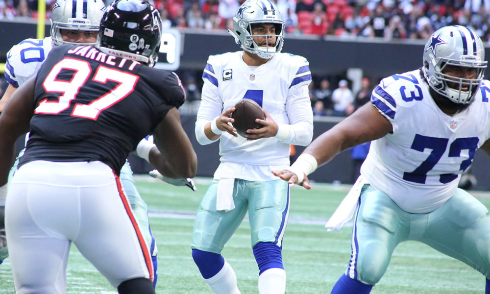 Grady Jarrett, 97, of the Atlanta Falcons against the Dallas Cowboys on Sunday, November 18, 2018. (Photo by: Ryan-Ashley Harris | The Atlanta Voice)