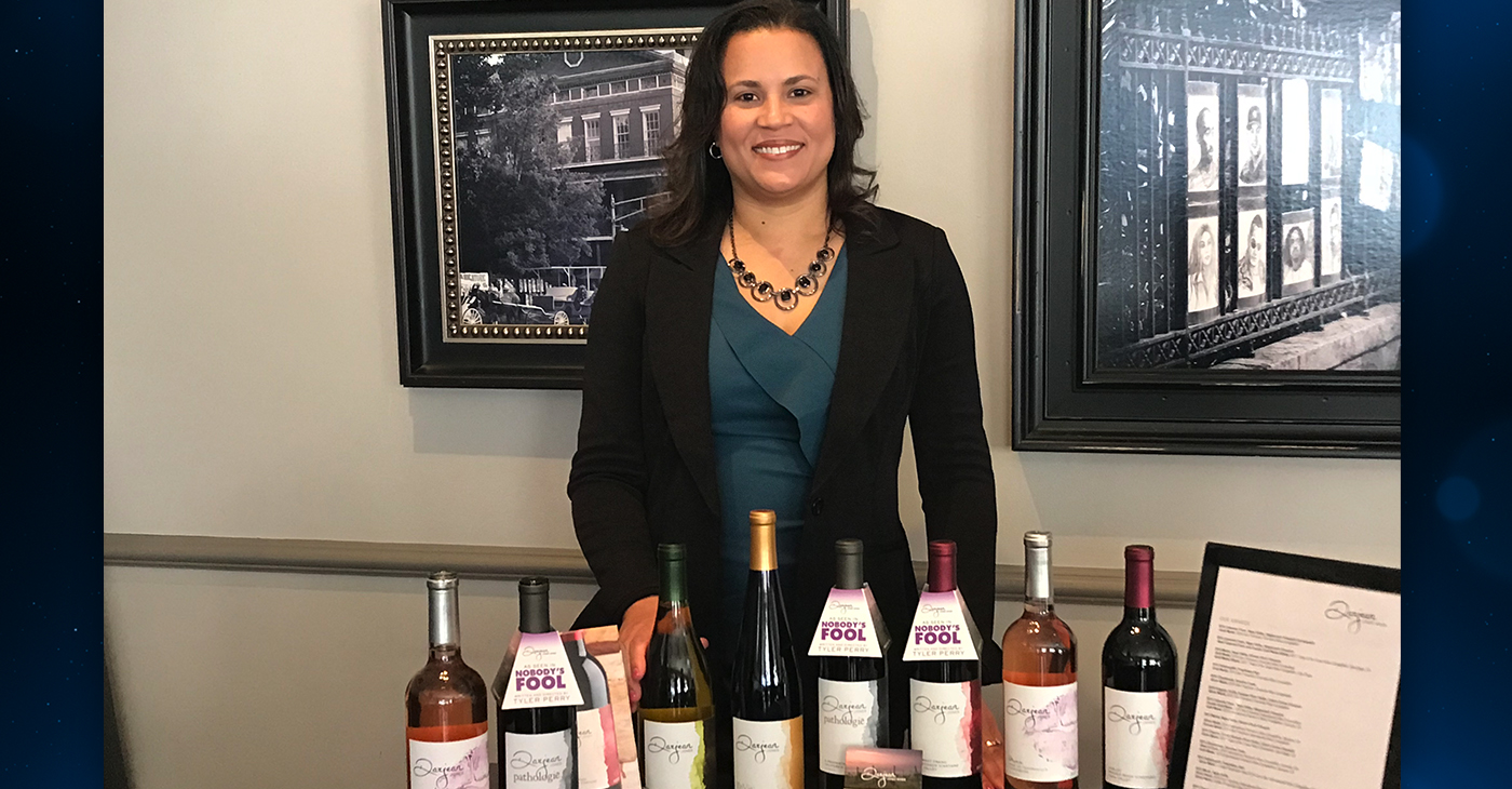 Dawna Jones, vintner and plant scientist, poses with her Darjean Jones Wines which were featured in Tyler Perry's "Nobody's Fool"